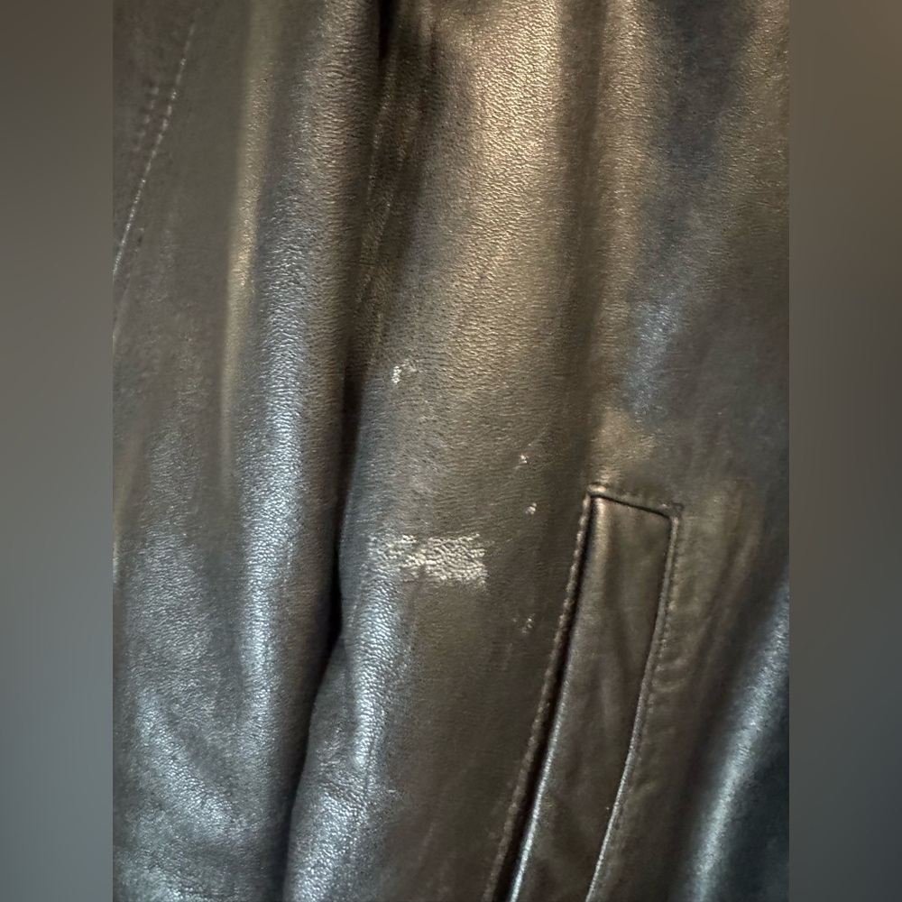 Vintage Calvin Klein Men’s Leather Jacket XL Black Moto Zip Coat Distressed Worn - Picture 4 of 10